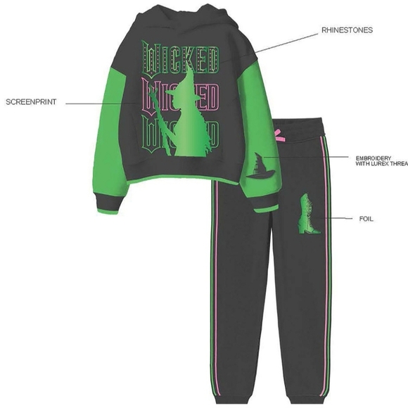 Wicked 2 Piece Black & Green Sweatsuit Girls Size   NWT - Picture 2 of 8